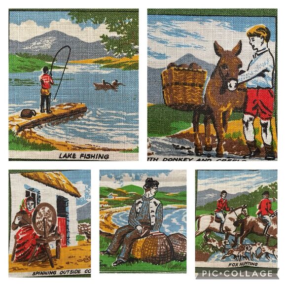 Vintage Pure Linen Irish Life Decorative Tea Towel Celtic Design Ireland Scenes - Picture 4 of 9